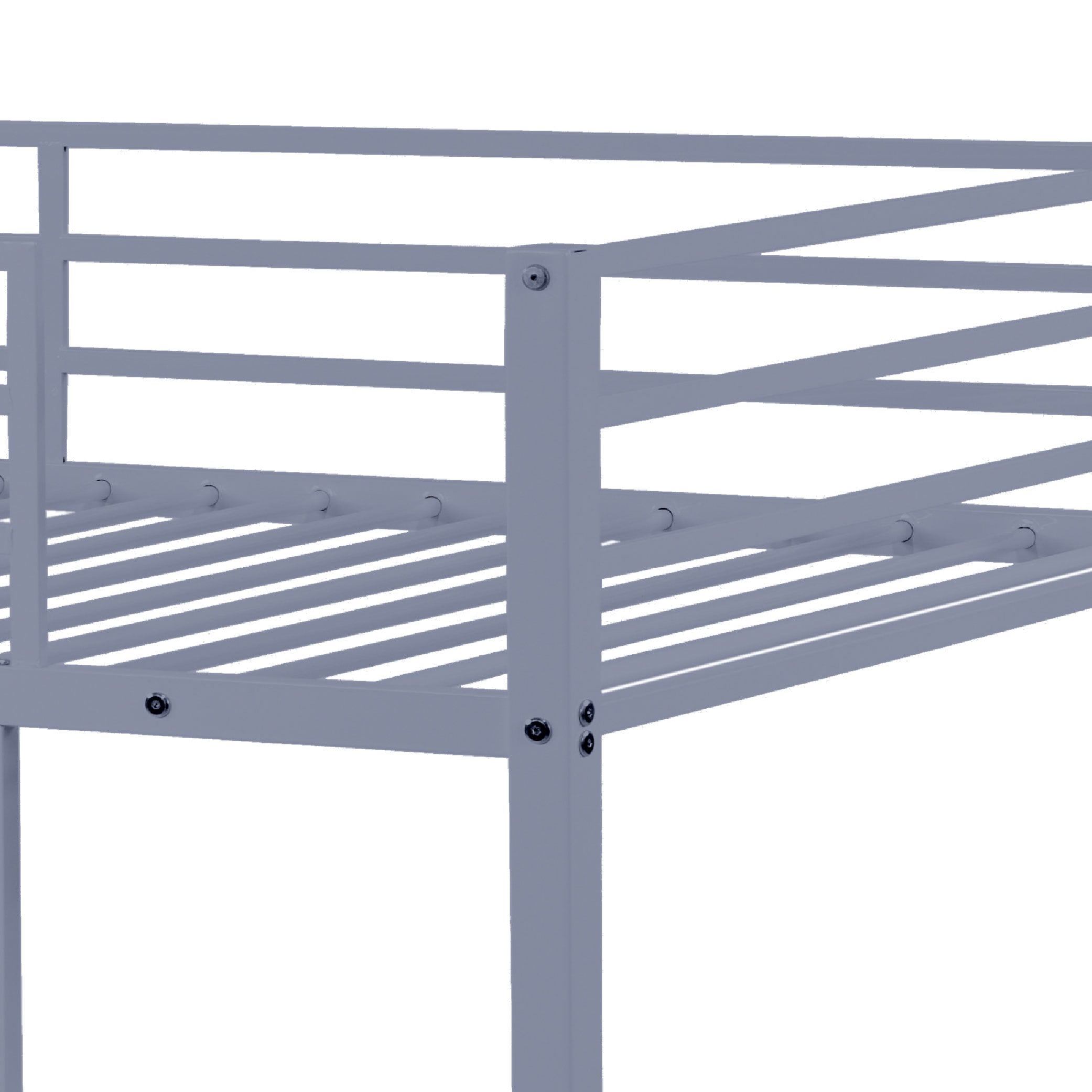 Metal Bunk Bed Twin Over Twin, Low Profile Bunk Bed Frame WithBuilt-in Ladder, High Guardrail And Metal Slats, Space-Saving Twin Size Bed Frame For Kids Teens, No Box Spring Required, Gray_voghion.com
